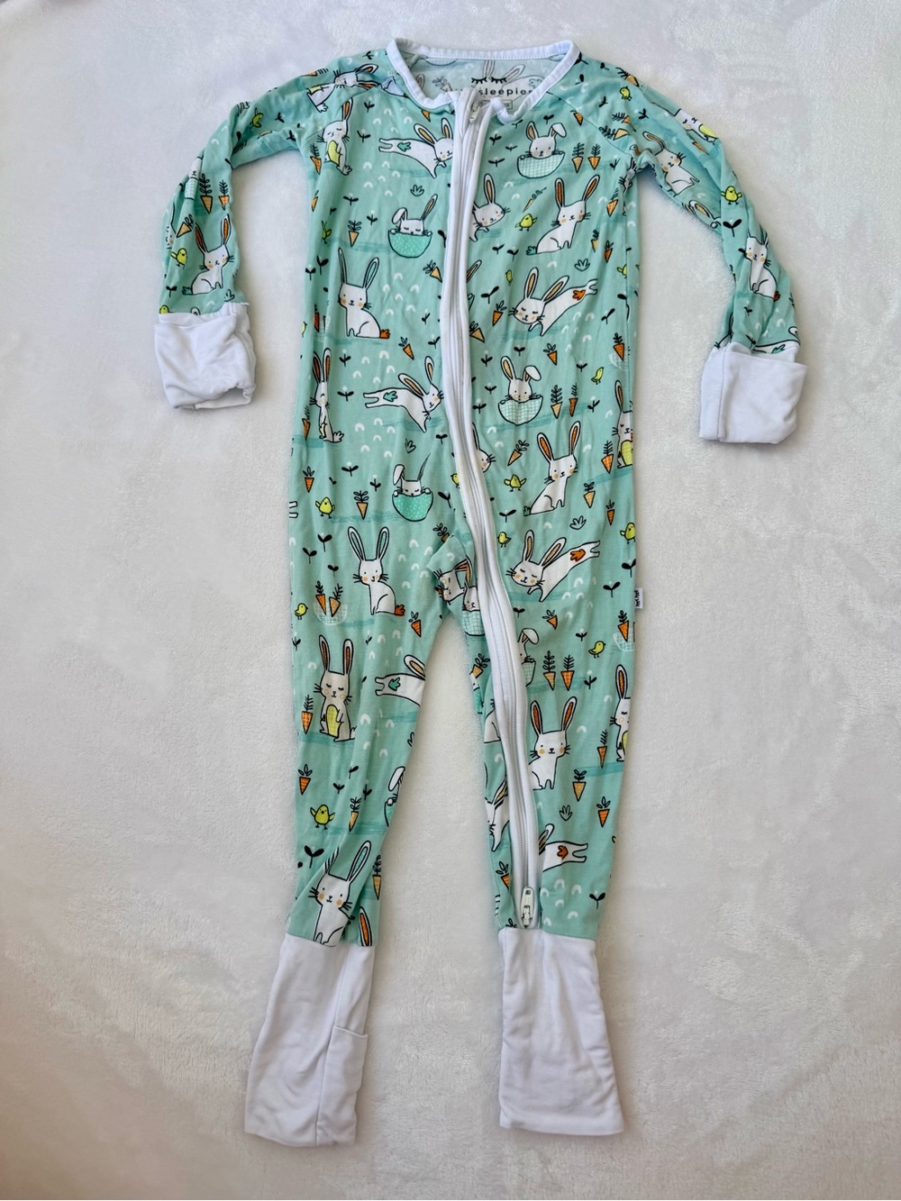 Little Sleepies Mint Bunnies Zippie (size 6-12M)